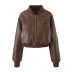 Damen cropped Kunstlederjacke mit Reißverschluss und praktischen Taschen EB