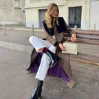 Damen Karierter Trenchcoat mit luxuriösen Veloursdetails EB
