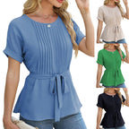 Damen elegante Bluse mit Falten-Design und Taillengürtel EB