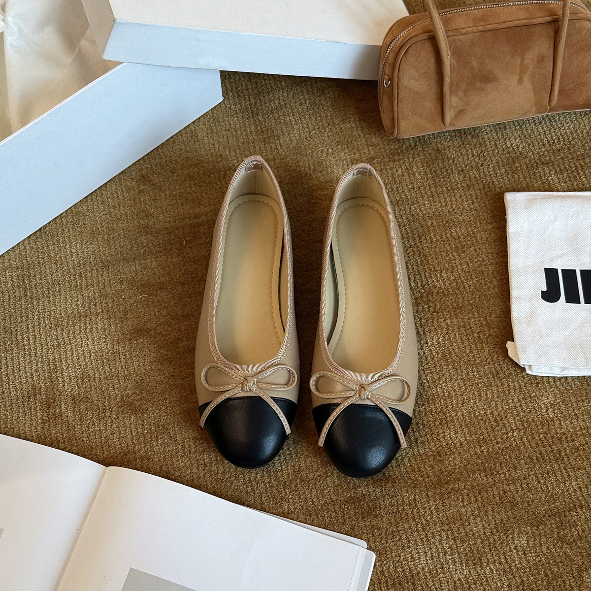 Damen Ballerinas mit eleganter Schleife und modischer Zweifarben-Optik EB