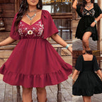 Damen bodenlanges Sommerkleid mit kunstvoller Stickerei und schwingendem Saum EB