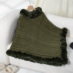 Damen kuscheliger Strickponcho mit samtigem Fellbesatz EB