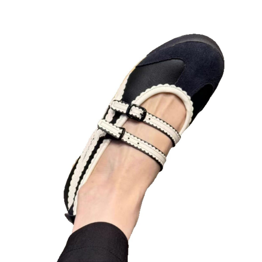 Damen Ballerina-Schuhe mit doppeltem Riemen und verspieltem Design EB