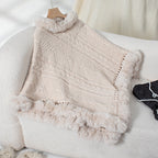 Damen kuscheliger Strickponcho mit samtigem Fellbesatz EB