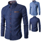 Herren Denim Langarmhemd mit kontrastierenden Knöpfen und Brusttasche EB