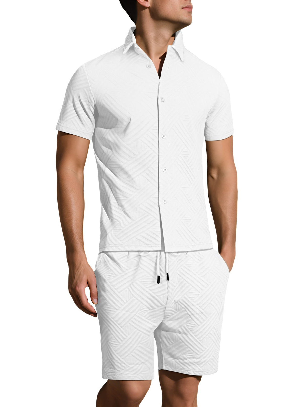 Kurzarm-Hemd und Bermudashorts Set mit Webstruktur