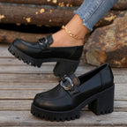 Damen Blockabsatz-Schuhe mit markanter Sohle und modischen Schnallen EB