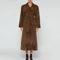 Damen Eleganter Wildleder-Trenchcoat mit tailliertem Schnitt und abnehmbaren Gürtel EB