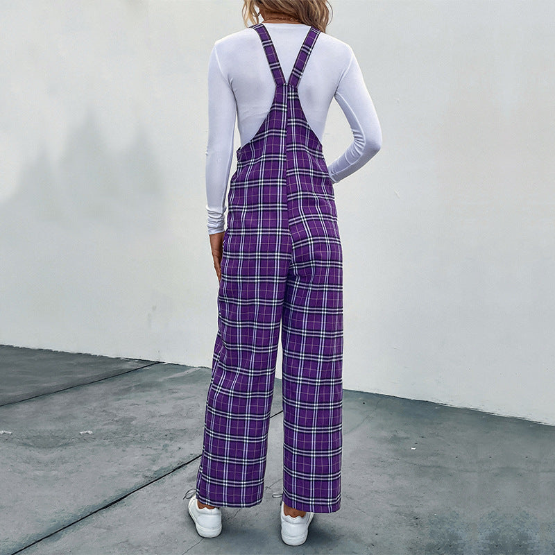 Lässiger Damen-Jumpsuit mit Karomuster und verstellbaren Trägern
