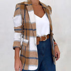 Damen Kariertes Blazerjacke aus weichem Material mit eleganten Details EB