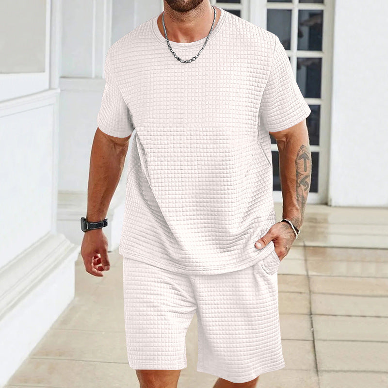 Leichtes Herren-Freizeitset in Waffelstruktur mit Rundhals-T-Shirt und Shorts