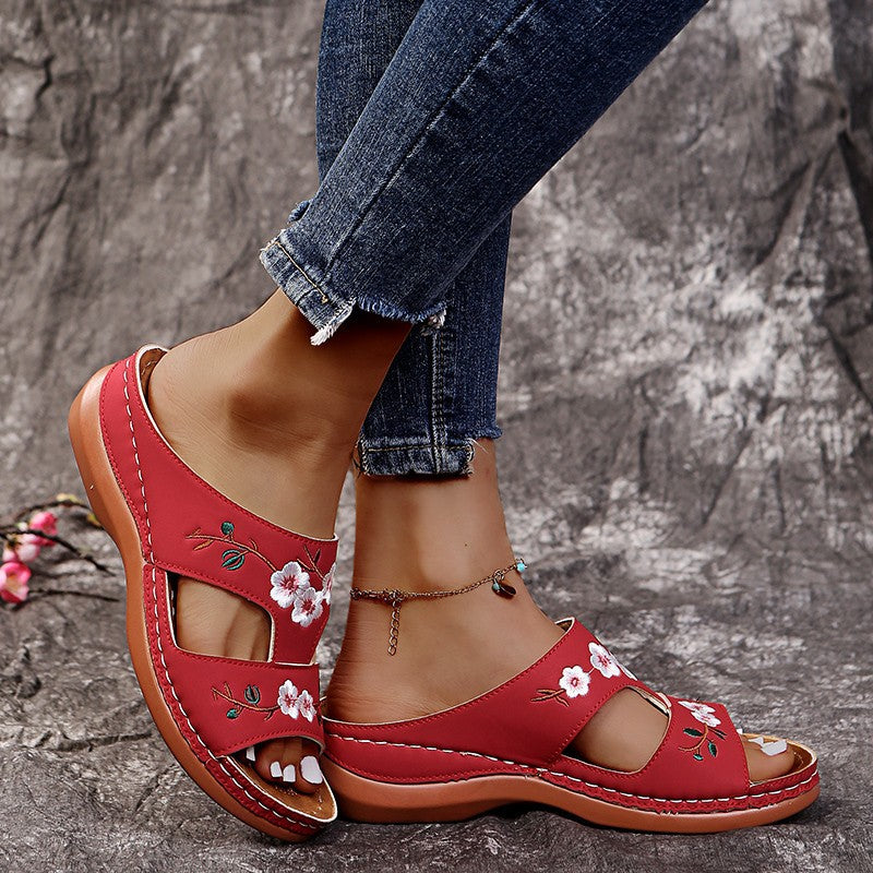 Damen Bequeme Riemchen-Sandalen mit floralem Design und ergonomischem Fußbett EB