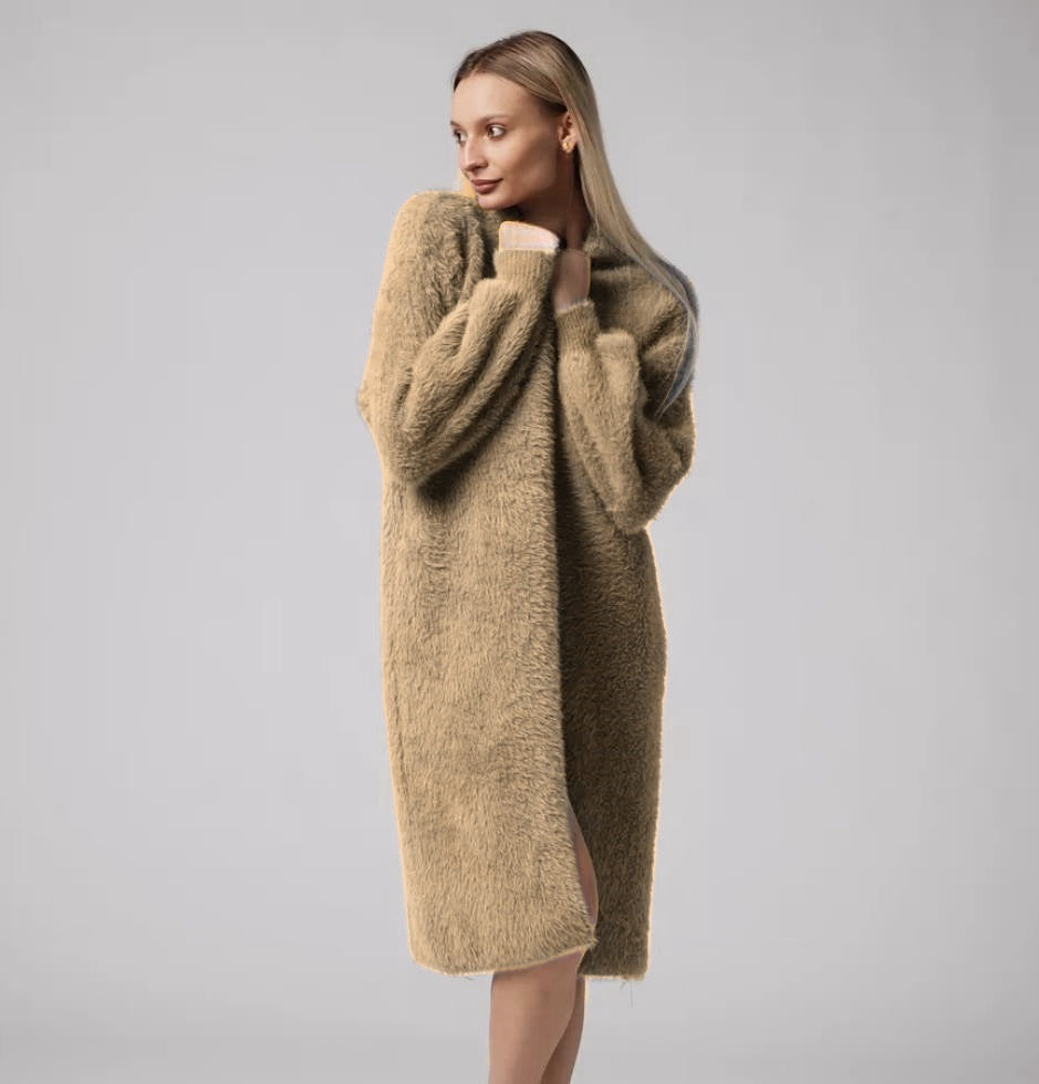 Damen Kuscheliger Strickmantel mit seitlichen Schlitzen und weitem Schnitt EB