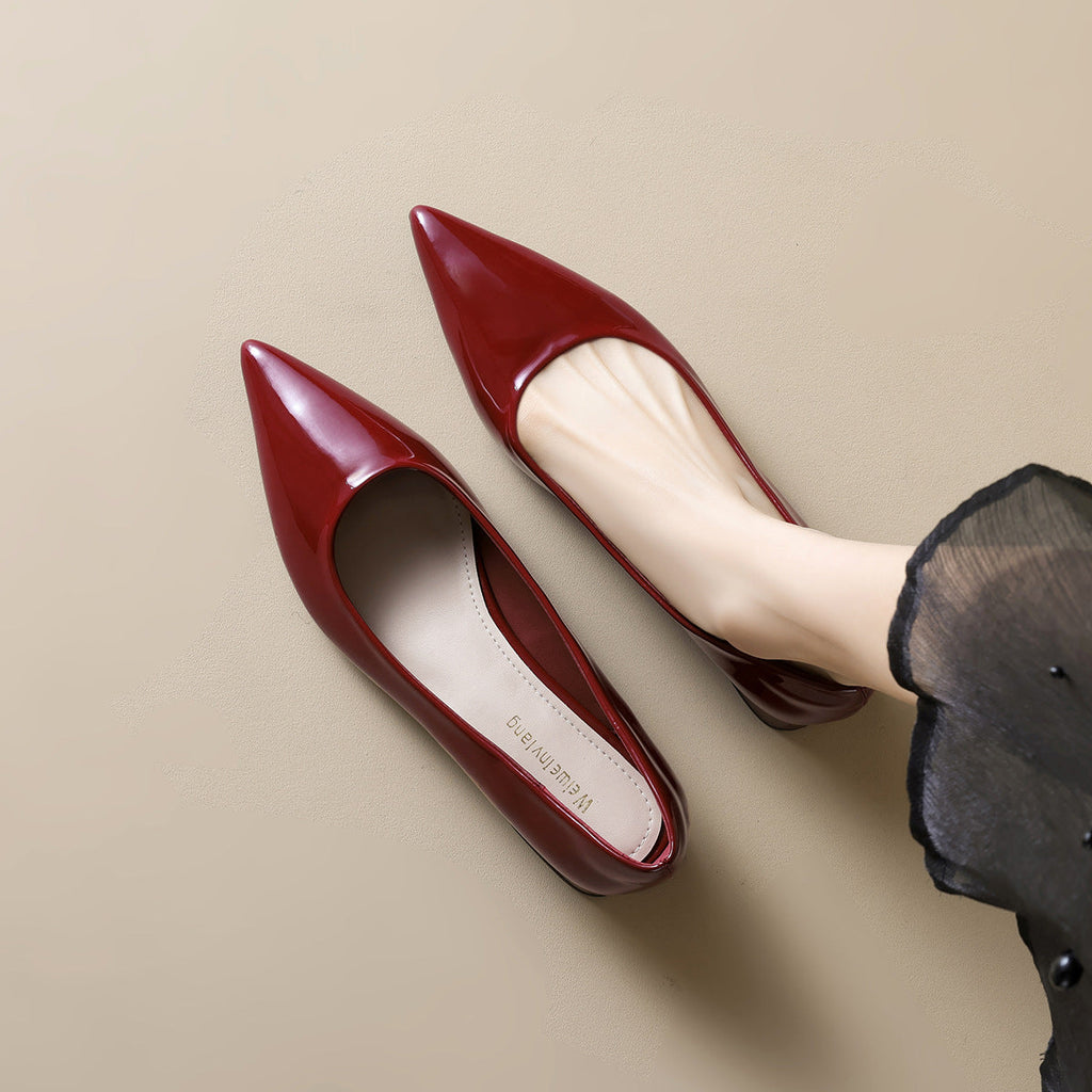 Damen elegante Ballerinas mit spitzem Zehenbereich und komfortablem Blockabsatz EB