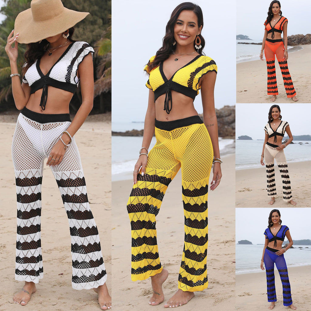 Damen Häkel-Set mit sexy Crop-Top und panty EB