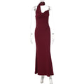 Damen Elegantes Maxikleid mit asymmetrischem Halterneck EB