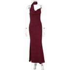 Damen Elegantes Maxikleid mit asymmetrischem Halterneck EB