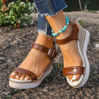 Damen bequeme Wedge-Sandalen mit verstellbarem Riemen EB
