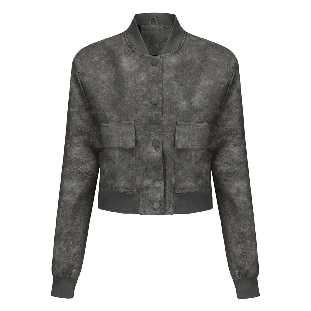 Damen Kunstleder Bomberjacke mit praktischen Taschen und elastischen Bündchen EB