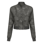 Damen Kunstleder Bomberjacke mit praktischen Taschen und elastischen Bündchen EB