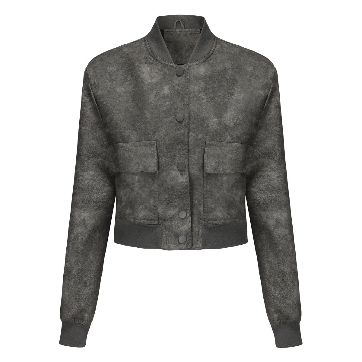 Damen Kunstleder Bomberjacke mit praktischen Taschen und elastischen Bündchen EB