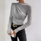 Damen Elegantes Longsleeve Shirt mit Raffungen EB