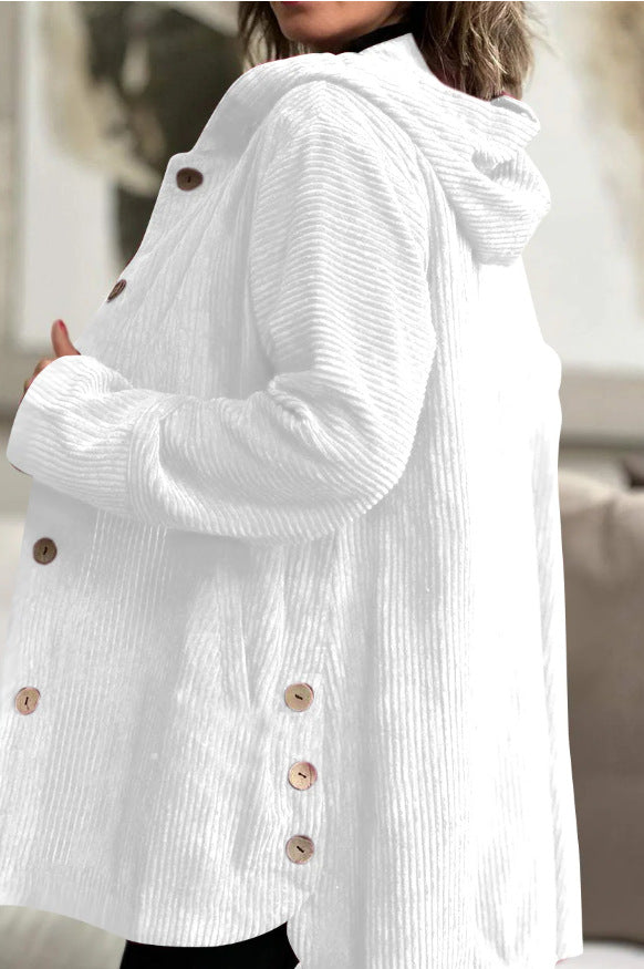 Damen Fleece-Hoodie-Mantel mit Knopfleiste und geripptem Design EB