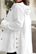 Damen Fleece-Hoodie-Mantel mit Knopfleiste und geripptem Design EB