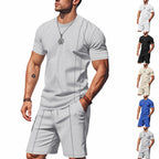 Herren-Set aus strukturiertem Jersey-Kurzarmhemd und passender Shorts mit Falten
