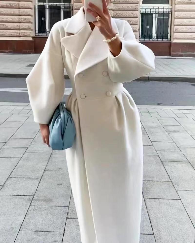 Damen eleganter Trenchcoat mit hohem Schlitz und Puffärmeln EB