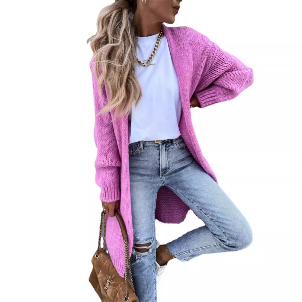 Damen Grober Strickmantel mit tiefen Taschen und modischem Schnitt EB