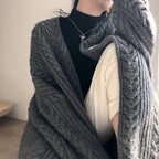 Damen Großer Strickmantel mit Zopfmuster und lässigem Schnitt EB