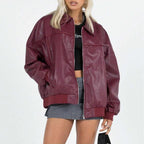 Damen Kunstleder Jacke im modernen Oversized-Stil EB