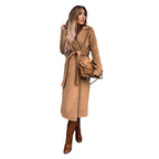 Damen Eleganter Wollmantel mit Taillengürtel und Schlitzdetails EB