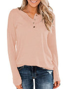 Damen modisches Langarm-Henley-Shirt mit Knopfleiste EB
