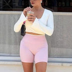 Damen-Radlershorts mit hoher Taille aus Stretch-Mikrofaser