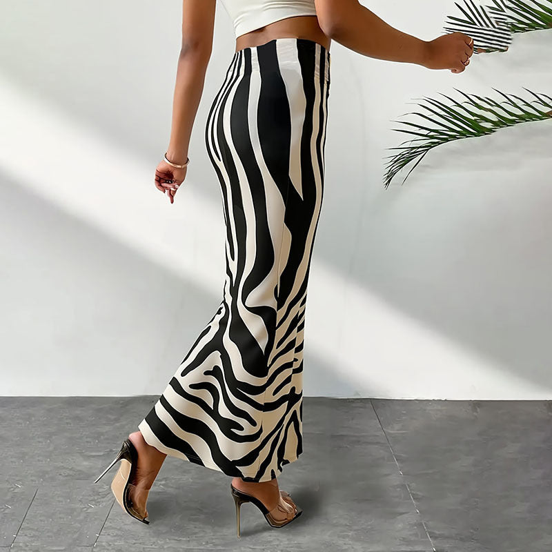 Damen Elegante Maxirock mit Zebramuster EB