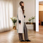 Damen eleganter Wollmantel mit Gürtel und weit geschnittenen Ärmeln EB