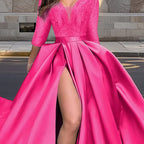 Damen Elegantes Abendkleid mit tiefem V-Ausschnitt und seitlichem Schlitz EB