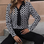 Damen Elegante Bluse mit modernem grafischem Muster und Krawattenverschluss EB