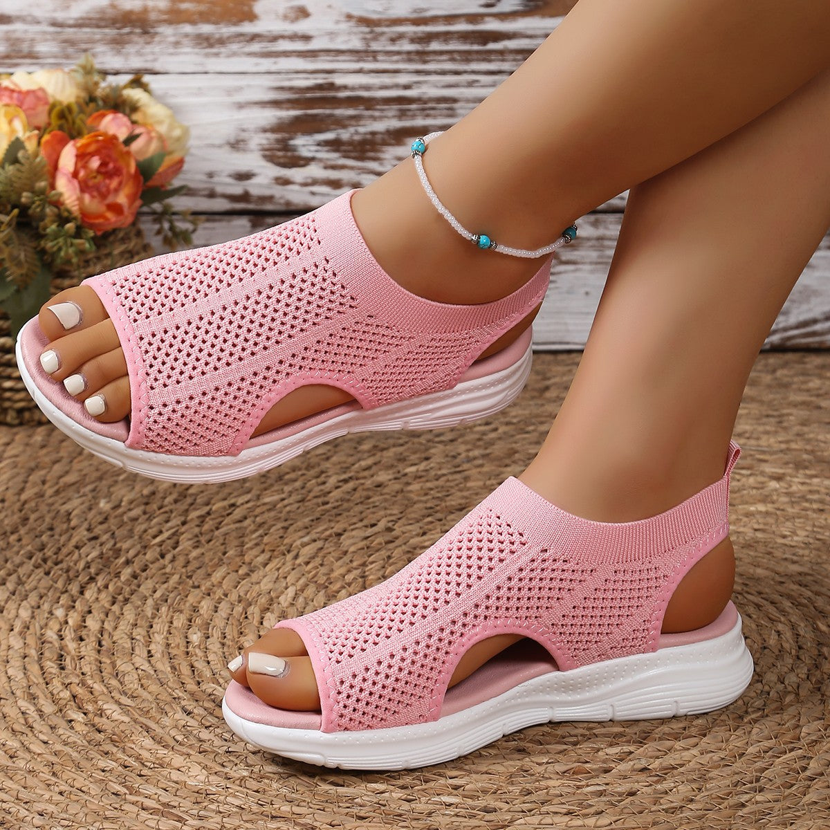 Damen atmungsaktive Badeschuhe mit rutschfester Sohle und elastischem Knöchelansatz EB