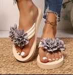 Damen bequeme Zehentrenner-Sandalen mit floralem Design EB