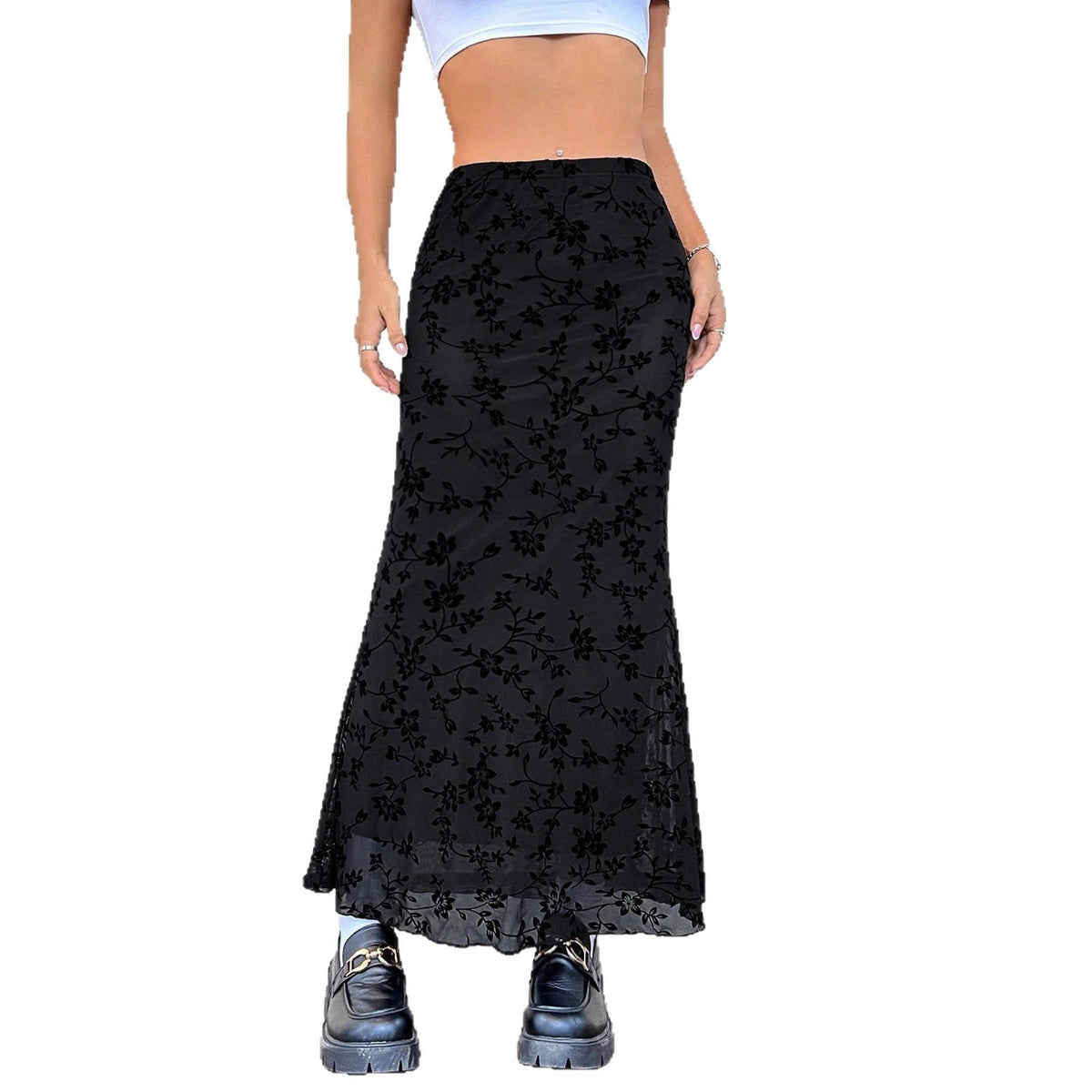 Damen Maxirock mit floralem Design und eleganter Silhouette EB