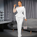 Damen eleganter Jumpsuit mit asymmetrischem Oberteil und raffiniertem Rüschendesign EB