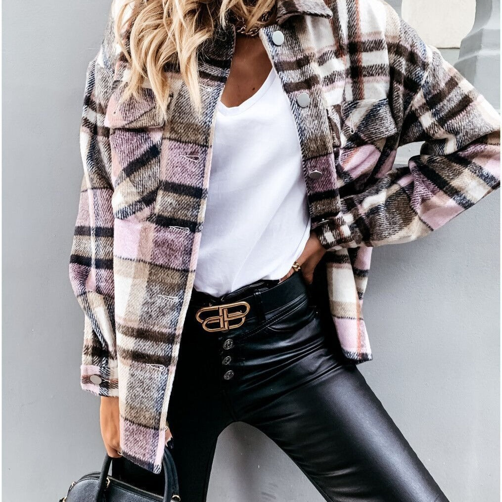 Damen Karierte Overshirt-Jacke aus weichem Flanell EB