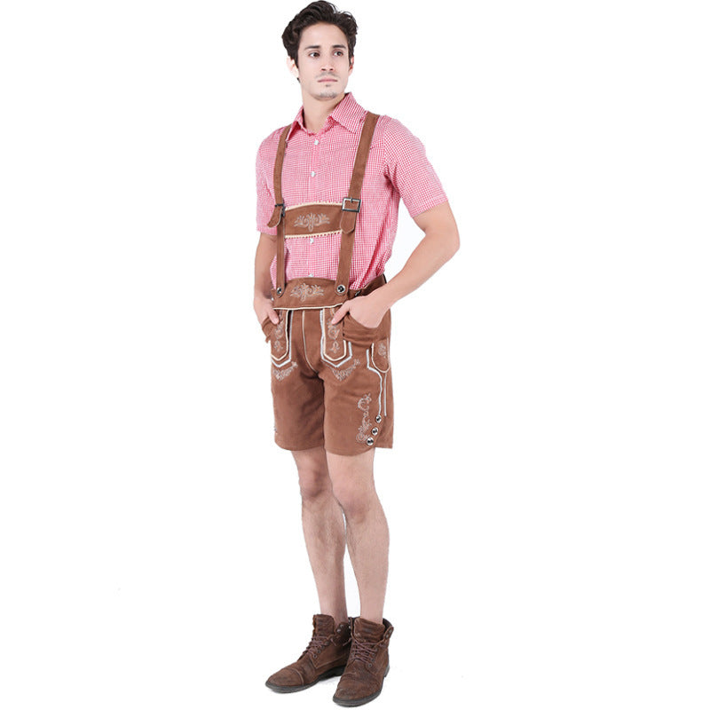 Herren nan kurze Trachtenlederhose aus Wildleder mit bestickter Vorderlatz und verstellbaren Trägern EB