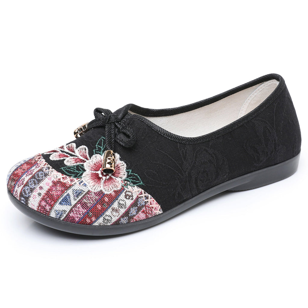 Damen Bequeme Ballerinas mit floralem Design und elastischem Einstieg EB
