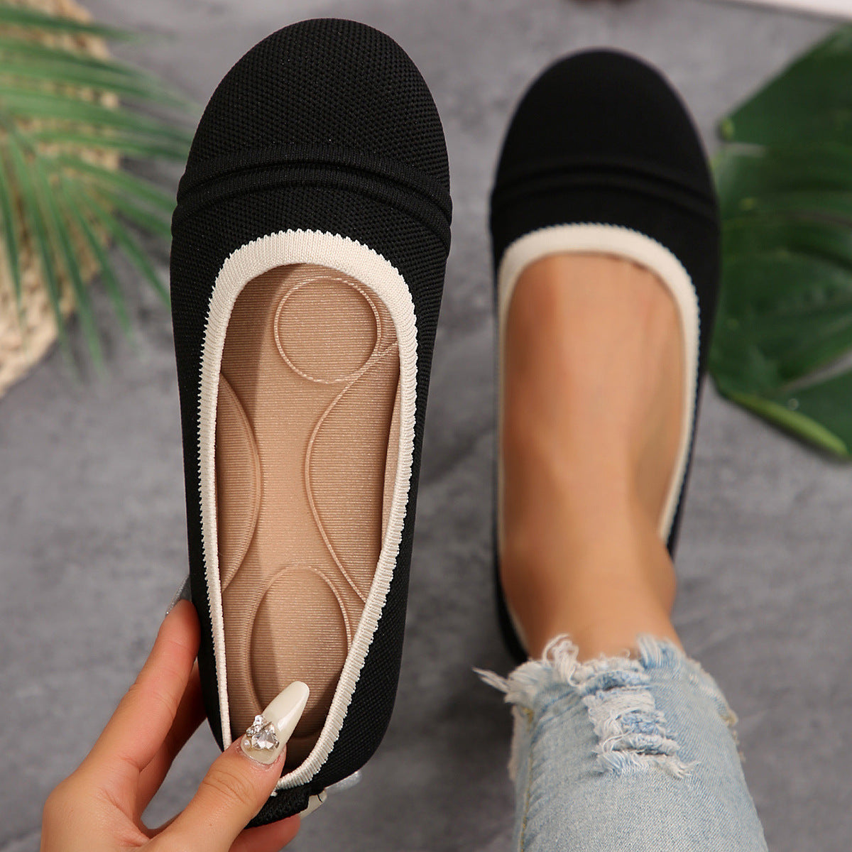 Damen Bequeme und atmungsaktive Ballerinas mit elastischem Einsatz EB