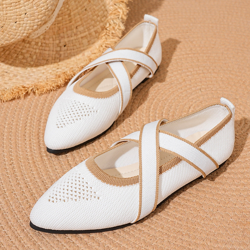 Damen elegante Ballerinas mit kreuzendem Riemen und atmungsaktivem Obermaterial EB