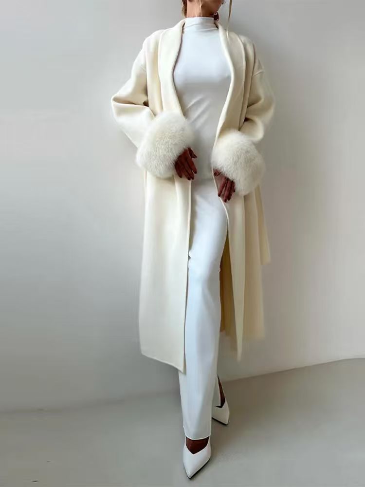 Damen eleganter, warmer Mantel mit luxuriösen Fellsärgen EB